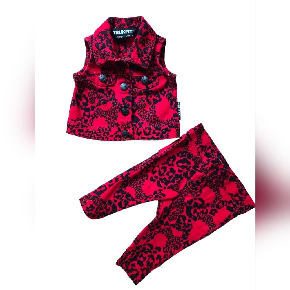 Trukfit red and black animal print 2-piece vest and pants set